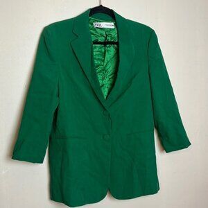 Zara Kelly Green Cropped Sleeve Straight Cut Two Button Tailored Fit Blazer